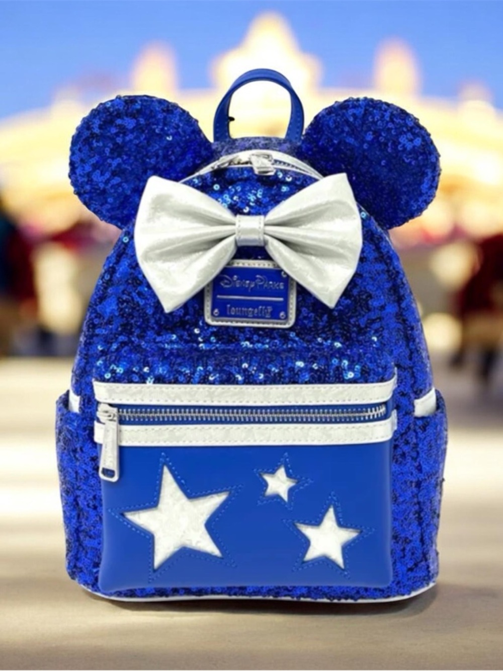 Loungefly Disney Wishes Come True Blue Minnie Mouse Sequin Mini Backpack